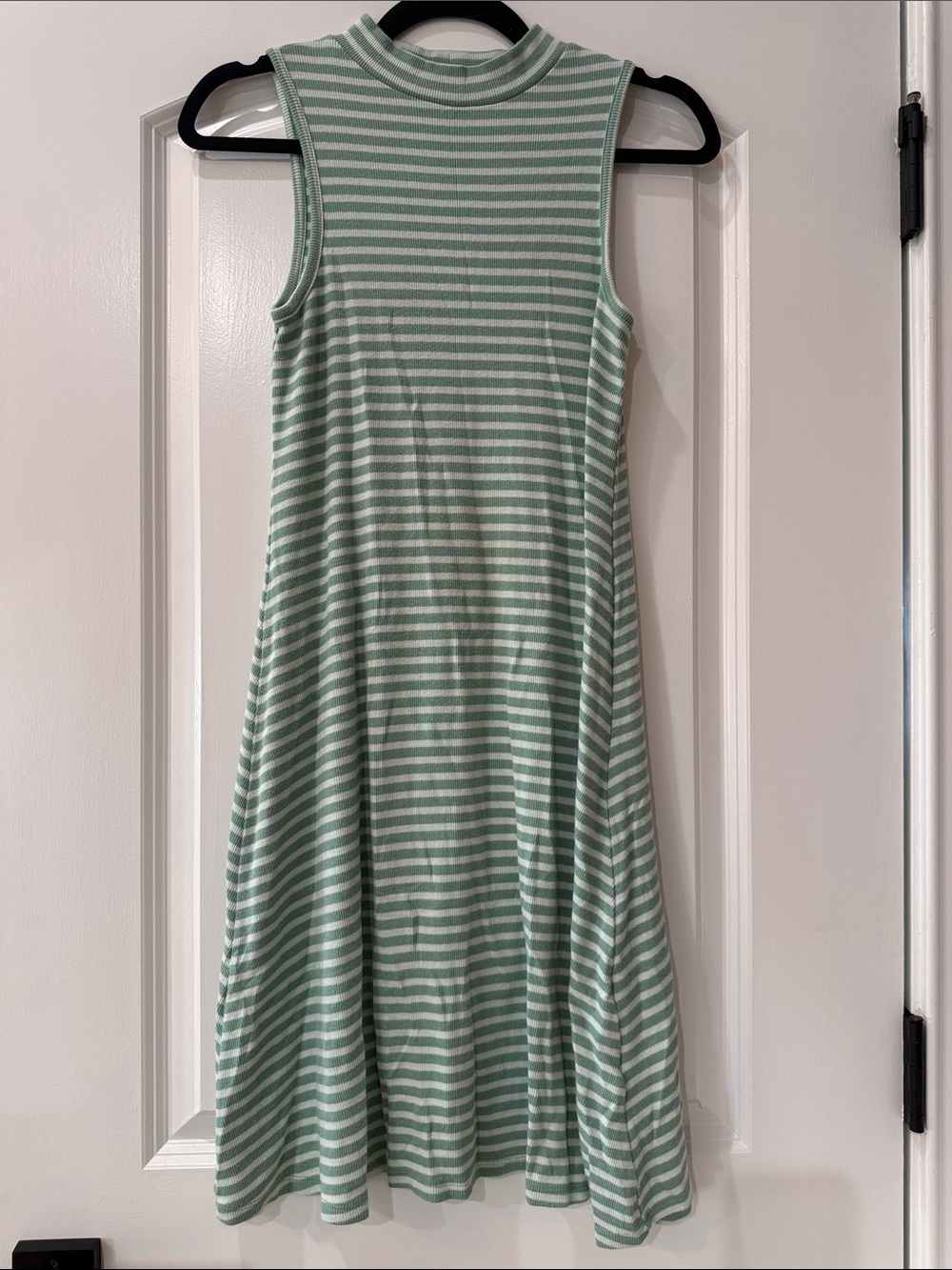 a:glow Mint and White Striped Sleeveless Mock Neck A-Line Dress - Soft Stripe